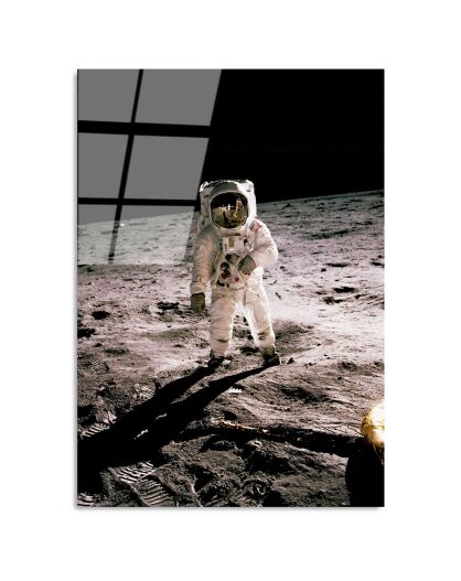 Impression sur verre Homme sur la Lune multicolore - 70x100cm